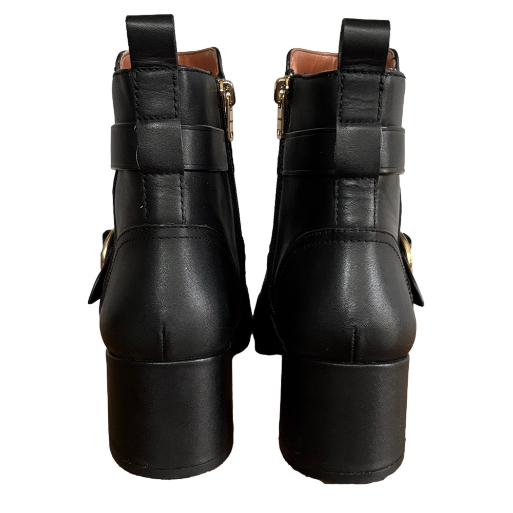 Coach Nadia Black Leather Ankle Boots with Gold-toned Buckle size 9.5 EU 40 - Picture 4 of 8